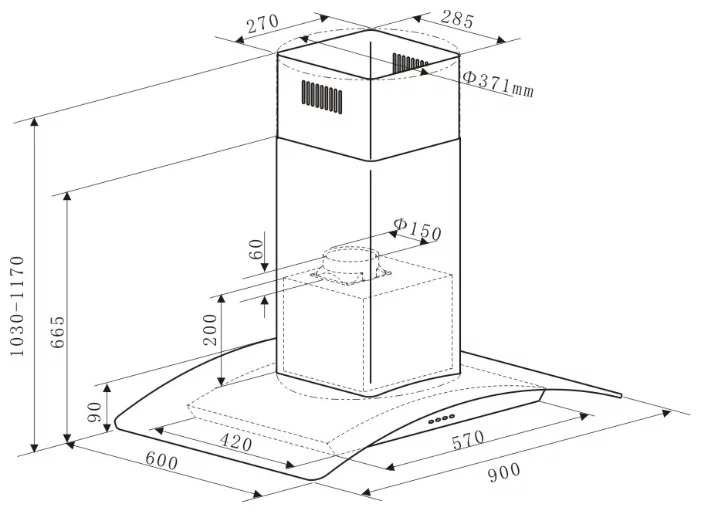 Вытяжка кухонная LEX PARIS ISOLA 900 INOX