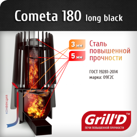 Печь Grill'D Cometa 180 long black