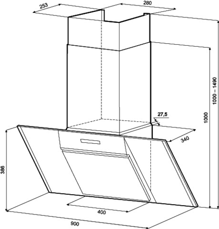 Вытяжка кухонная Krona  SIMONA 900 INOX-BLACK 3S