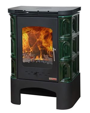 Печь ЭкоКамин  Бавария Изразец с металлической крышкой, Арка зеленая