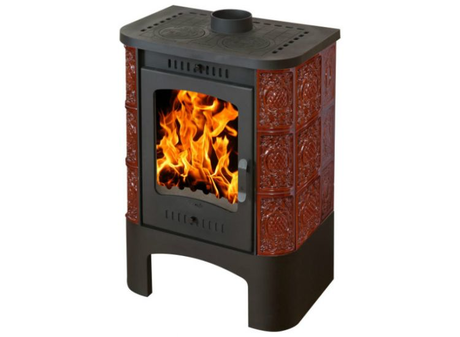 Печь ЭкоКамин  Бавария Изразец с металлической крышкой, Барокко коричневая