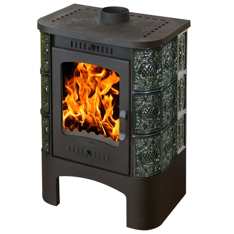 Печь ЭкоКамин  Бавария Изразец с чугунной плитой, Барокко зеленая