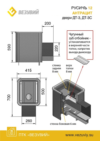 Печь Везувий Русичъ Антрацит 12 (ДТ-3)