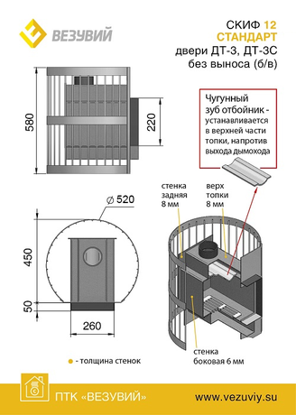 Печь Везувий Скиф стандарт 12 (ДТ-3) б/в