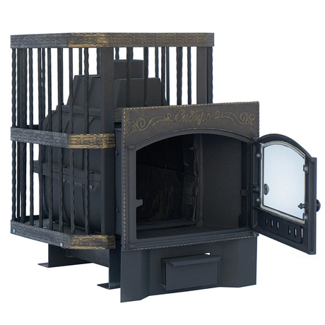 Печь НМК  Сибирь-24 каминная дверка Сибирь (Сетка кованная)