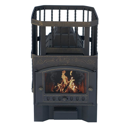 Печь НМК  Сибирь-24 каминная дверка Сибирь (Сетка кованная)