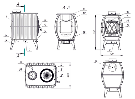Печь Феррум Бахта черный металлик