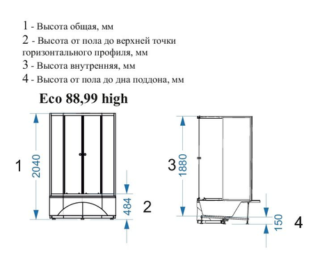 Душевая кабина Domani-Spa  Eco Delight 88 high белые стенки, прозрачное стекло