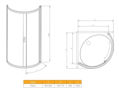 Душевое ограждение Radaway   Diana 900*900*1950 30302-01-01NA 