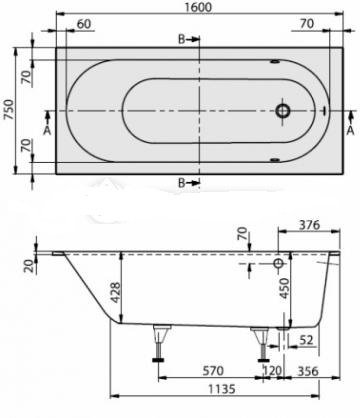 Ванна  Villeroy&Boch   Oberon 160x75 UBQ160OBE2V-01