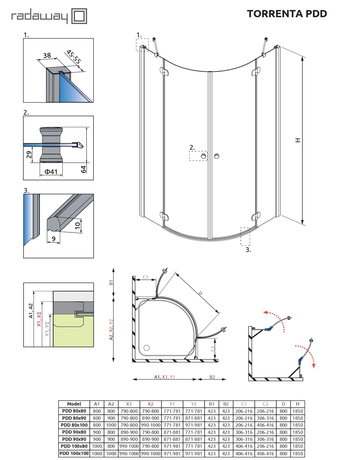 Душевое ограждение Radaway    Torrenta PDD 90 900*900*1850 31600-01-05N