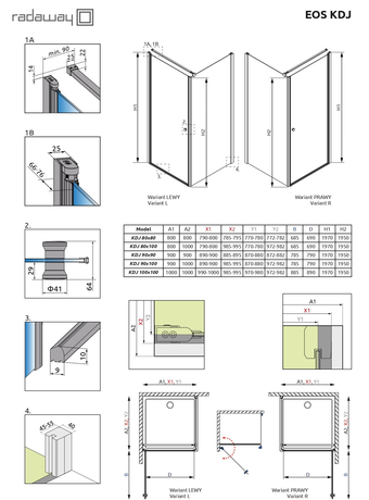 Душевое ограждение Radaway   EOS KDJ 80x100L 800*1000*1970 37543-01-01NL  