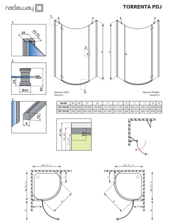 Душевое ограждение Radaway   Torrenta PDJ 90/R 900*900*1850 31800-01-01N 