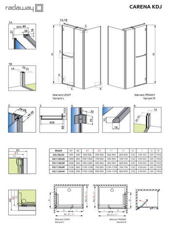 Душевое ограждение Radaway  Carena KDJ 120x90L 1200*900*1950 34443-01-01NL 