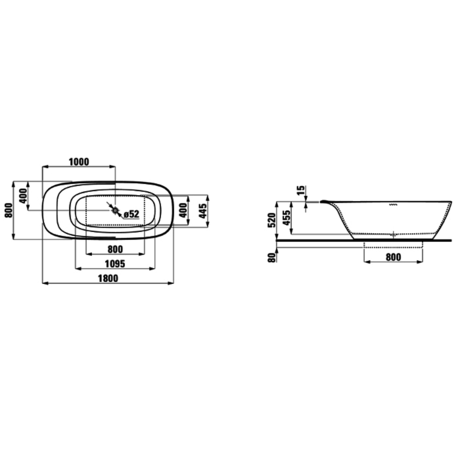 Ванна  Laufen    INO 1800x800x520мм 2.3030.2.000.000.1 белый