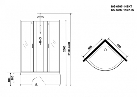 Душевая кабина Niagara   NG-6707-14BKTG 