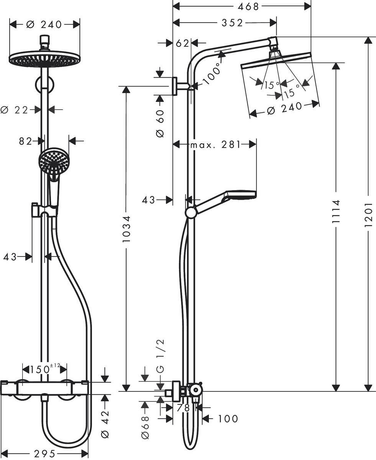 Душевая система Hansgrohe   Crometta S 240 1jet Showerpipe 27267000