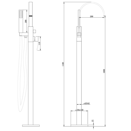 Смеситель Abber    Wasserfall AF8615B напольный, черный матовый