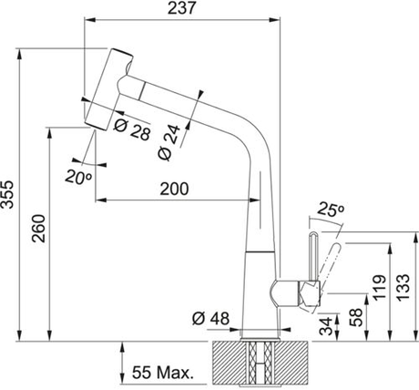 Смеситель Franke   Icon 115.0625.189 с выдвижным шлангом, оптика стали