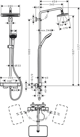 Душевая система Hansgrohe   Croma E Showerpipe 280 1jet 27630000 хром