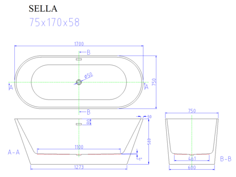 Ванна  Cerutti  SELLA 1700х750х580 CT9040