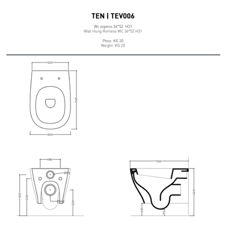 Унитаз Artceram TEN TEV006 01 00