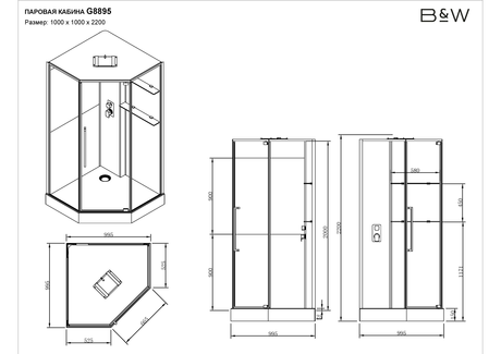 Душевая кабина Black&White   G8895 