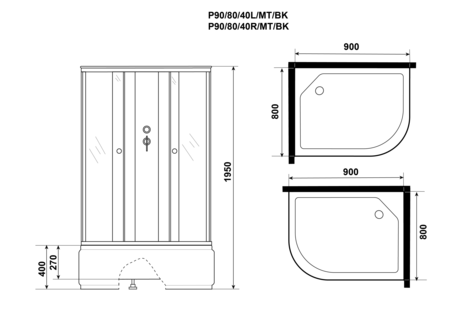 Душевая кабина Niagara   Promo P90/80/40L/MT/BK  