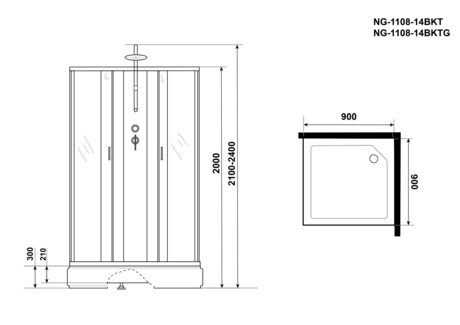 Душевая кабина Niagara  NG-1108-14BKT (900х900х2100) 