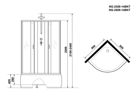 Душевая кабина Niagara  NG-2308-14BKT 