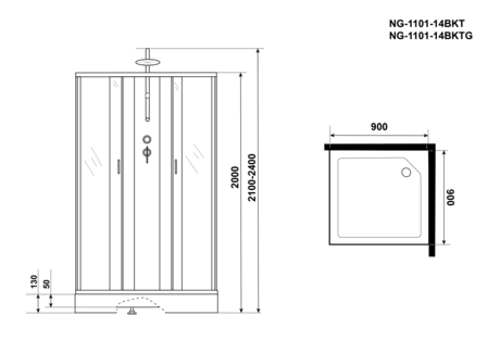 Душевая кабина Niagara  NG-1101-14BKT (900х900х2100) 