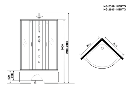 Душевая кабина Niagara  NG-2507-14BKTG (800х800х2100) 