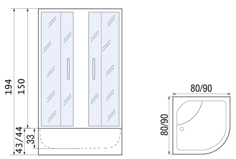 Душевое ограждение River  DON  80/43 MT с поддоном