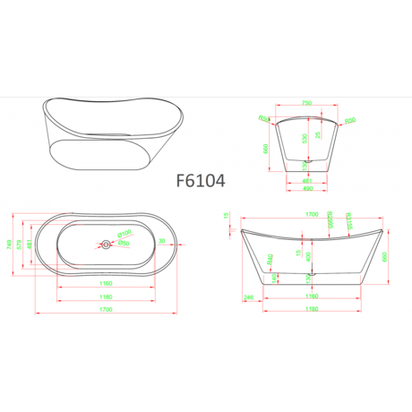 Ванна  Frank  F6104 White/Red