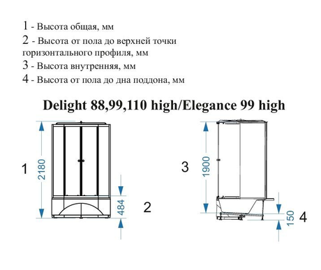 Душевая кабина Domani-Spa  Delight 99 high без электрики, светлые стенки, прозрачное стекло