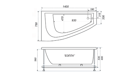 Ванна  Triton Бэлла-правая 1400*750*600
