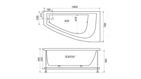 Ванна  Triton Бэлла-левая 1400*750*600