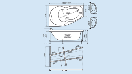 Ванна  Triton Бриз-правый 1500*950*670