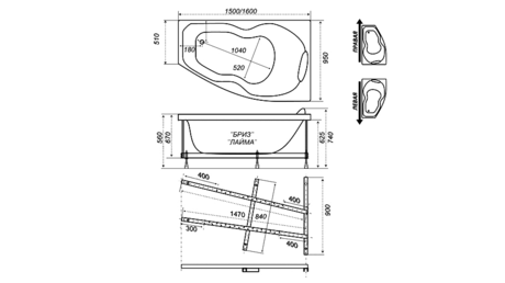 Ванна  Triton Бриз-левый 1500*950*670
