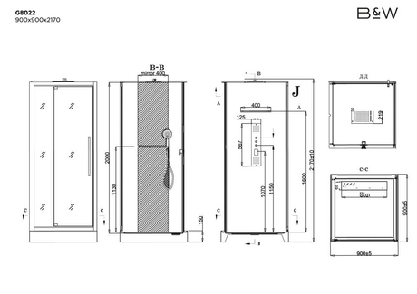 Душевая кабина Black&White  G8022 